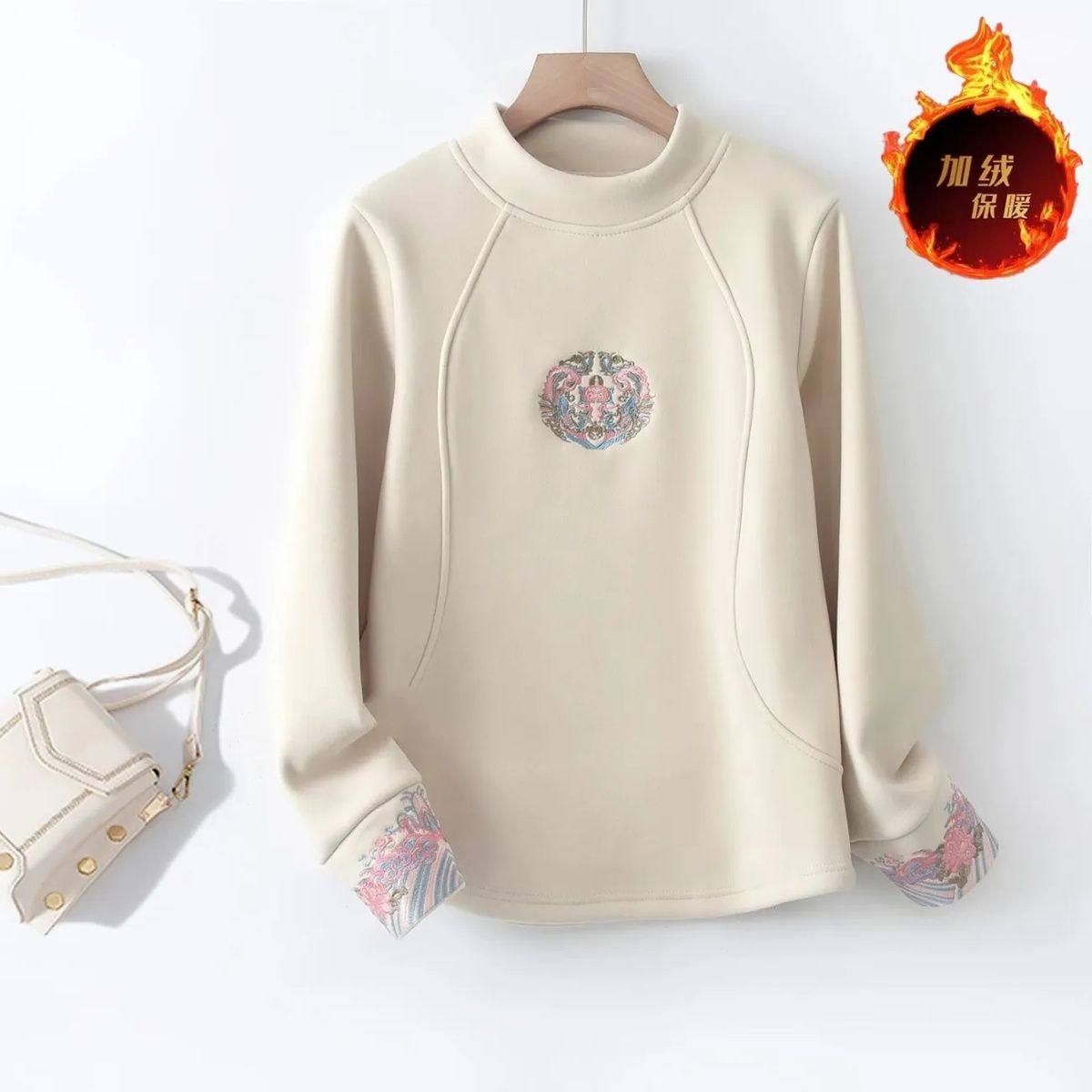 复古新中式国风长袖卫衣女秋冬保暖半高领打底衫显瘦休闲百搭上衣,女装/女士精品,卫衣/绒衫,淘宝优惠券,粉丝福利购,淘宝优惠卷