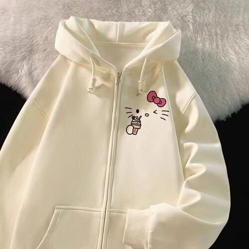 可爱kitty连帽开衫卫衣女宽松小众秋冬设计感别致宽松小个子外套