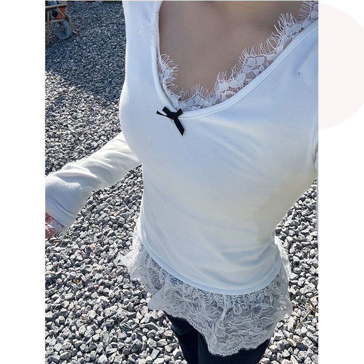 纯欲蕾丝花边德绒打底衫女秋冬季设计感修身内搭保暖长袖t恤上衣,女装/女士精品,T恤,淘宝优惠券,粉丝福利购,淘宝优惠卷