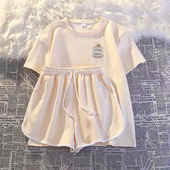 新款 两件套夏季 短裤 休闲运动百搭套装 一整套女宽松韩版 潮流短袖