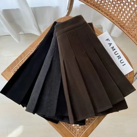 毛呢百褶短裙女设计感高腰半身裙小众显瘦A字短裙学院风百搭,女装/女士精品,半身裙,淘宝优惠券,粉丝福利购,淘宝优惠卷