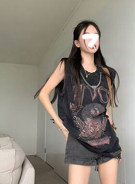 辣妹设计背心美式破洞