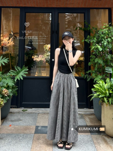 慵懒风韩版宽松显瘦百搭格子裤裙女夏季复古学院风休闲九分阔腿裤