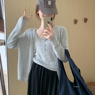 套装 花边吊带两件套开衫 甜美气质简约风针织衫 新款 上衣2029春秋季