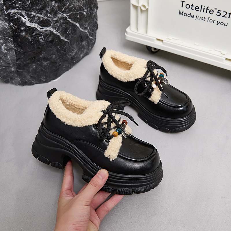 厚底加绒真皮乐福鞋雪地靴毛毛鞋