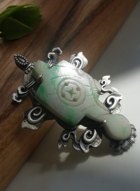 10419清代老翡翠宝瓶项链吊坠 925银镶嵌民族风颈部珠宝配饰守财