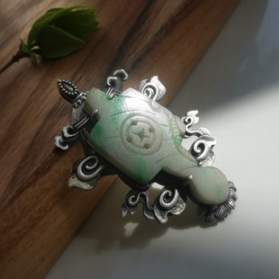 10419清代老翡翠宝瓶项链吊坠 925银镶嵌民族风颈部珠宝配饰守财