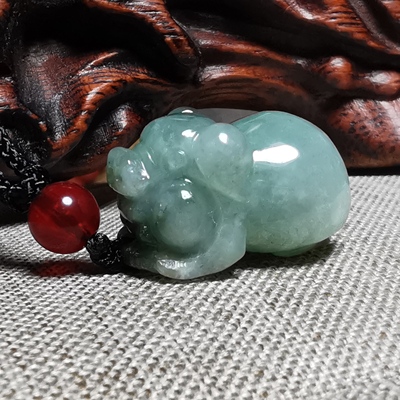 13440天然A货翡翠猪吊坠玉猪挂件立体十二生肖属相挂坠男女款项链