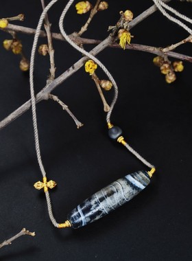 11064千年灰皮缠丝玛瑙勒子黄金配饰项链 古珠旁系天珠文玩收藏