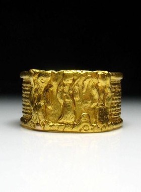 27712清代乾隆工老黄金福禄寿戒指环 男女古董文玩配饰收藏品保真