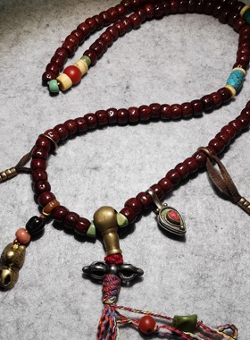 13819  藏传老金刚配保山南红顶珠绿松腰珠成套108佛珠