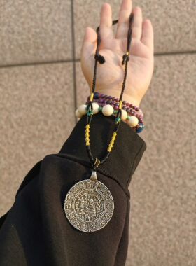 15369 藏传老利马铜龙树菩萨护身牌项链智慧伽持护屏安​