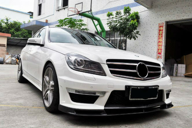 适用于奔驰c级w204 c63碳纤前唇扰流下巴c级碳纤前唇amg包围改