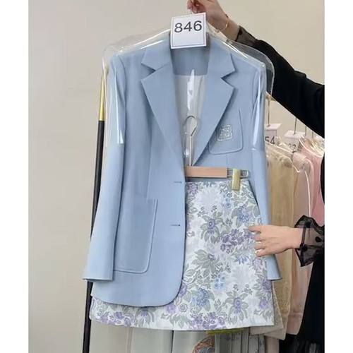 法式时尚套装初秋网红气质套装高级感小香风蓝色西装显瘦韩系穿搭