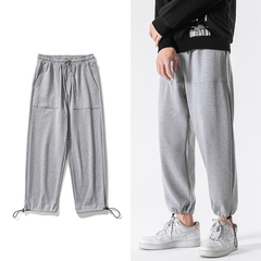 春季簡約純色大口袋休閒褲棉
