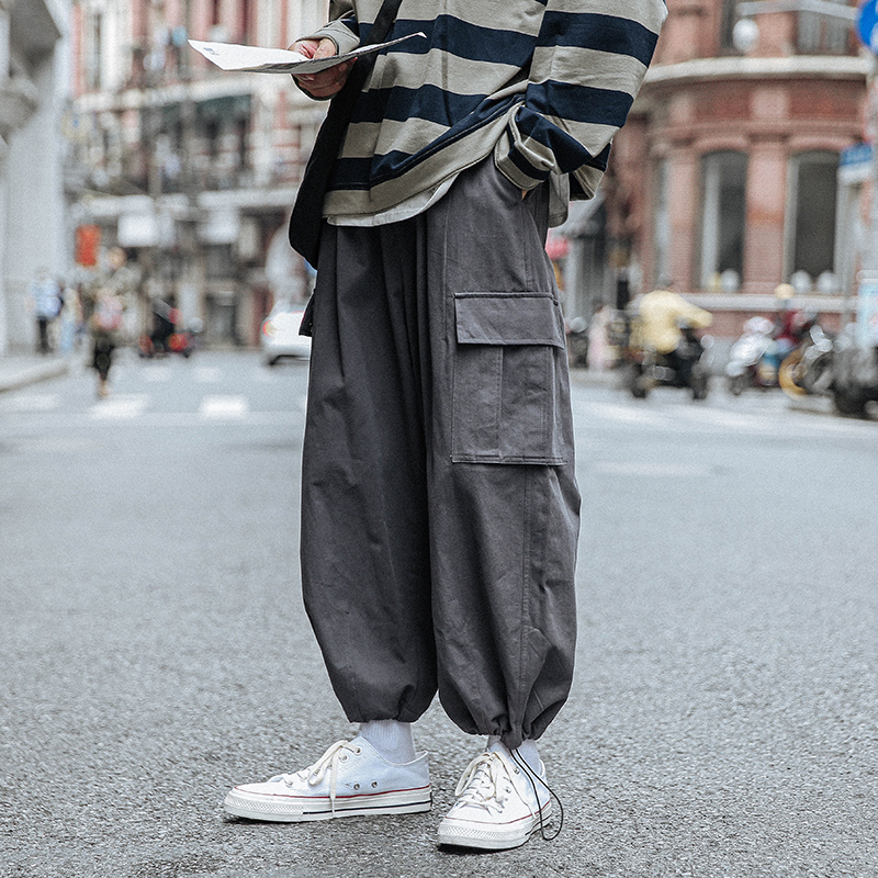 New wide leg drawstring tie back pants for men in autumn