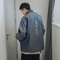 秋新品寬鬆漸變字母夾克錦綸滌