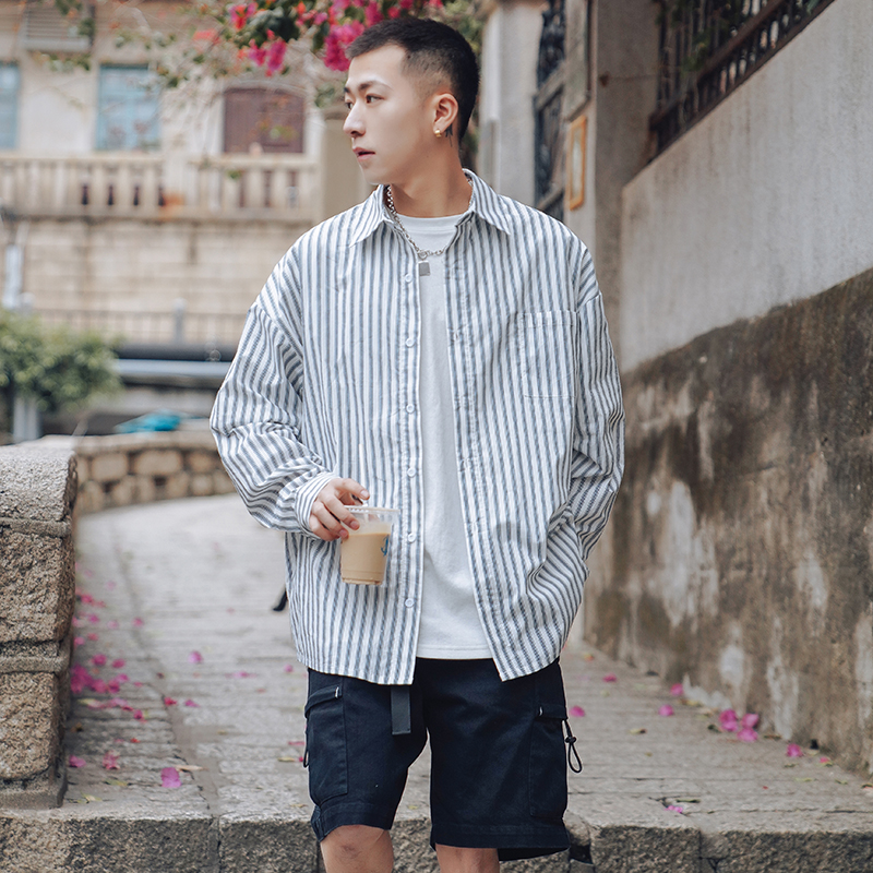 條紋長袖薄款襯衫春夏款男