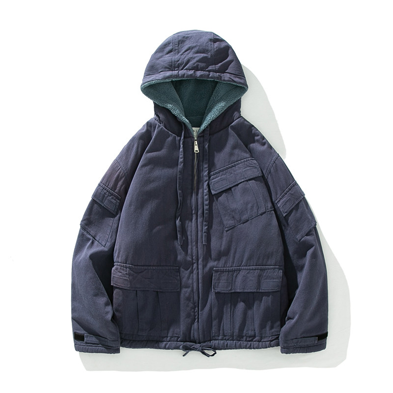 工裝多口袋連帽棉衣男冬季棉