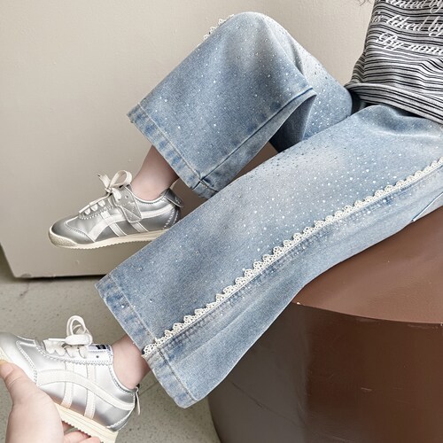 女童裤子春秋儿童烫钻牛仔裤裤子