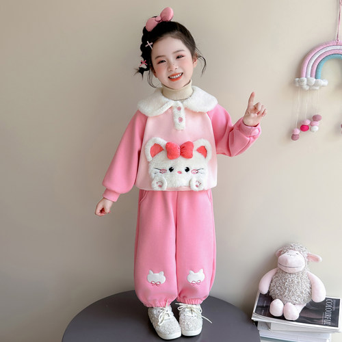 女童加绒套装秋冬加厚休闲童装潮