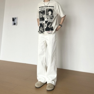 美式 垂感简约男生直筒裤 直筒牛仔裤 白色牛仔裤 2025秋冬季 BBC