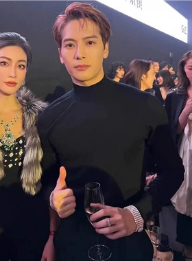 【BBC】嘉尔同款半高领长袖针织衫毛衣男秋冬黑色修身内搭打底衫