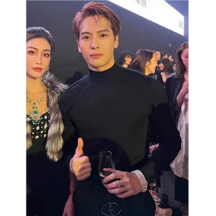 BBC 毛衣男秋冬黑色修身 嘉尔同款 针织衫 内搭打底衫 半高领长袖