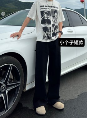 BBC【小个子定制短款】2026秋冬黑色休闲牛仔裤垂感简约男直筒裤