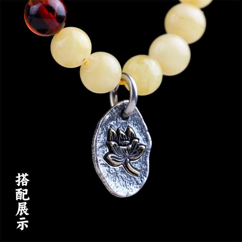 复古藏式古银嵌铜佛珠手串侧挂卡子挂件文玩佛珠手持雪莲花银牌