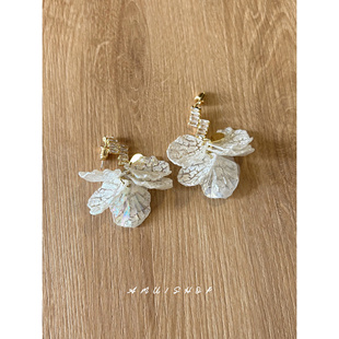 显脸小耳环无耳洞耳夹 度假风夸张炫彩贝壳长款 A.MU 普吉岛假日