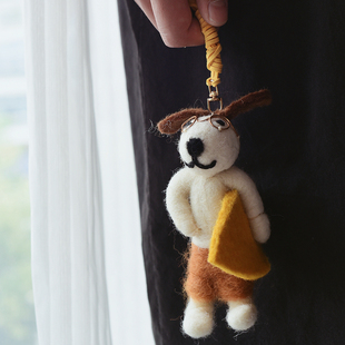 进口手工小众夏日小狗挂件黄色包挂蓝色挂饰书包情侣车挂羊毛毡