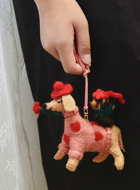 高品质高颜值玫瑰花小狗挂件粉色大号包挂精品车挂女包挂礼物小众