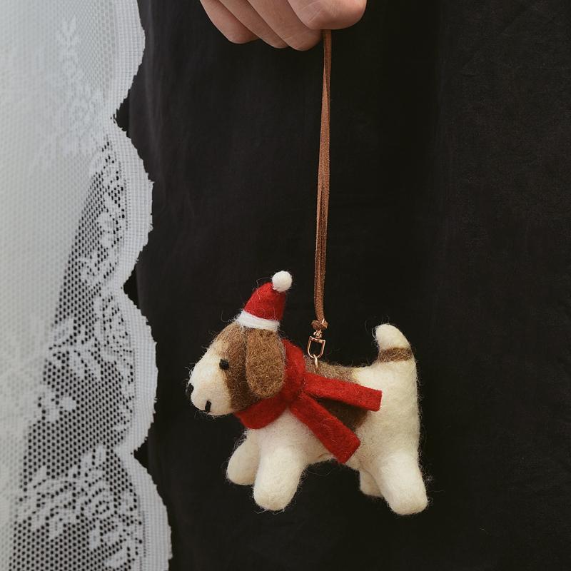 尼泊尔手工动物羊毛毡复古狗挂件