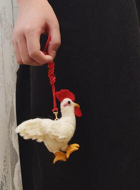 尼泊尔手工羊毛毡车挂大公鸡小白鸡挂件装饰包挂文艺清新礼品ins