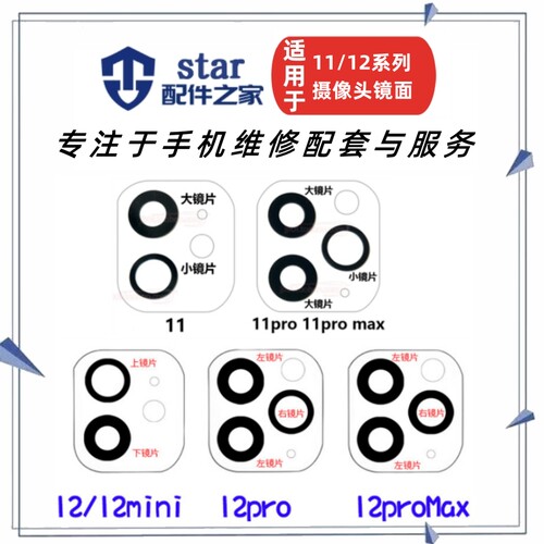适用11 12 12mini Pro ProMax摄像头镜面 手机后置照相机镜片玻璃