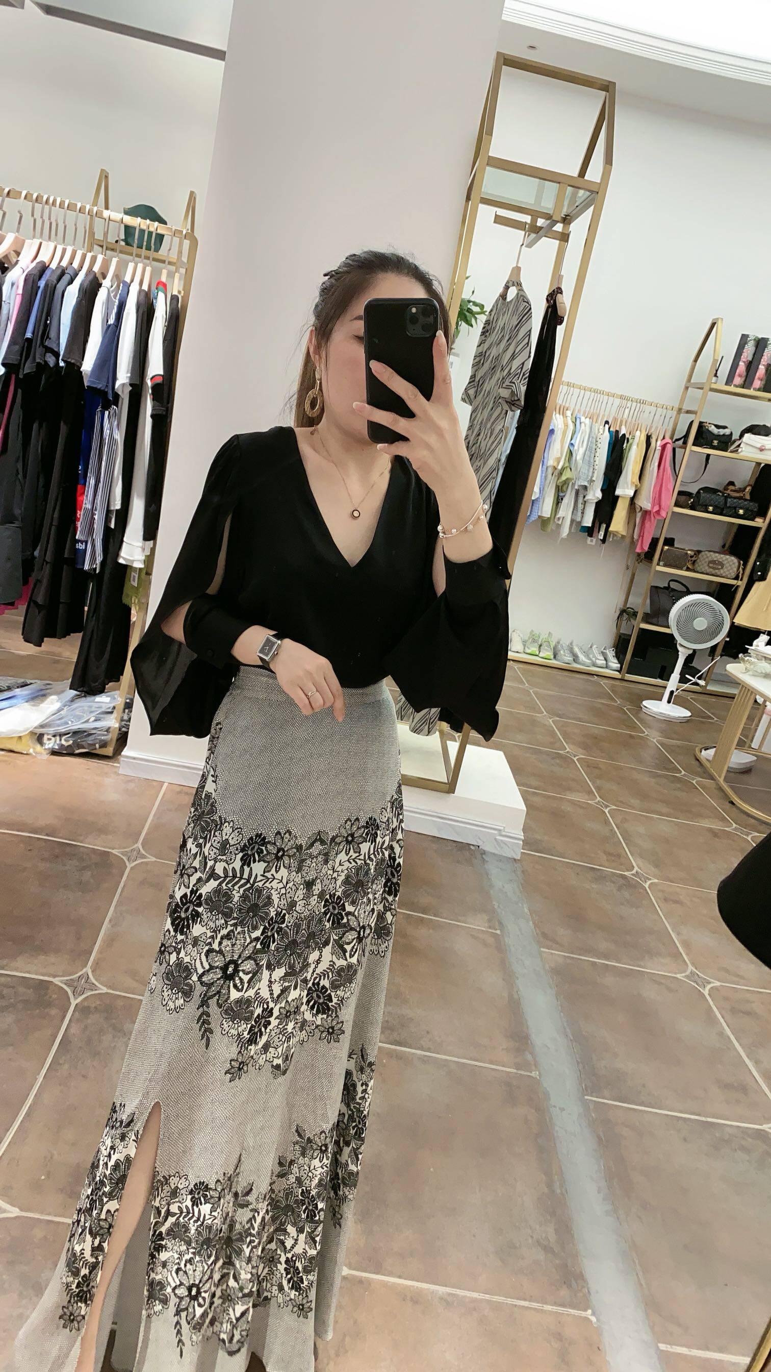 领设计感上衣桑蚕丝开叉半身裙