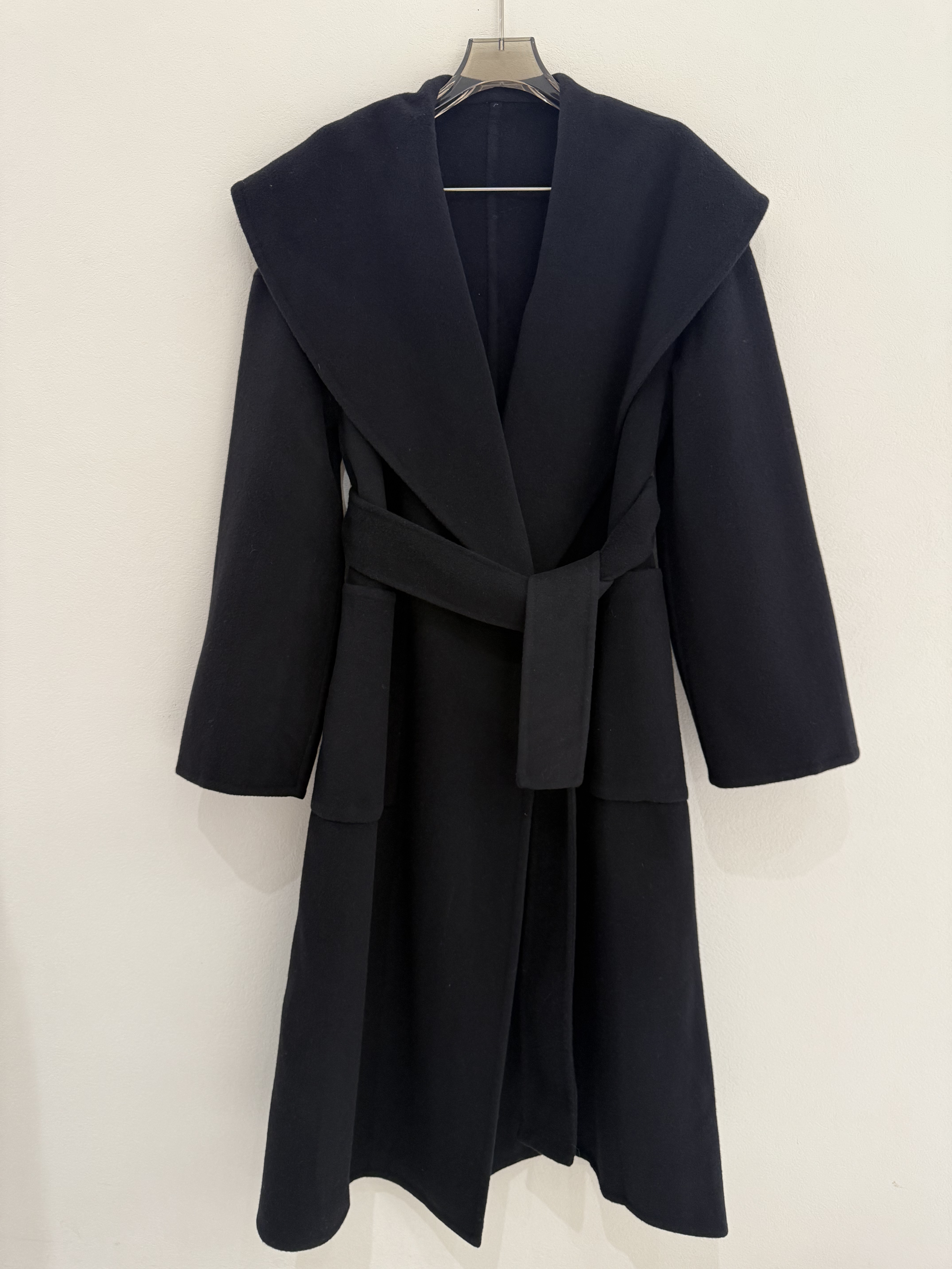 高端山羊绒20 ％外套女长款宽松廓形连帽双面呢秋冬羊绒大衣女款