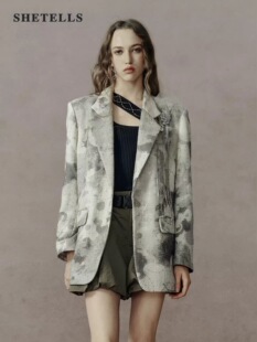 女宽松休闲轻薄舒适凉感衬衫 水墨晕染西装 新品 SHETELLS2026春季