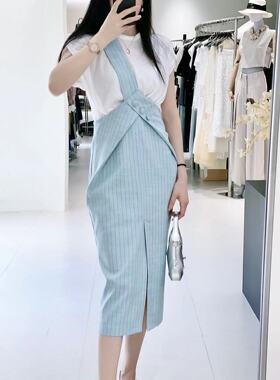Benao时髦精独宠定制款薄料 进口面料斜边竖条纹背带裙女