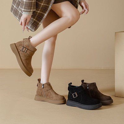 厚底复古马丁靴女2025年秋冬新款加绒时尚勃肯鞋休闲百搭短靴批发