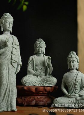 跨境青砂石佛像摆件创意禅意工艺品鱼缸水族造景中式茶宠家居装饰