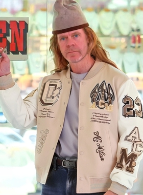 弗兰克同款足球时尚男刺绣飞行员夹克嘻哈字母拼接皮革棒球服Y2K