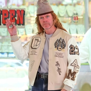 弗兰克同款足球时尚男刺绣飞行员夹克嘻哈字母拼接皮革棒球服Y2K