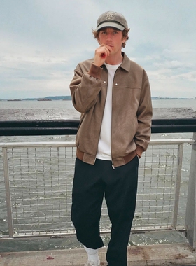 lip利普南区桶王同款翻领皮外套夹克美式简约春季短款机车皮衣男