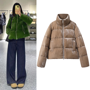 短款羽绒服2025冬季新品复古丝绒休闲立领保暖白鸭绒面包服外套女