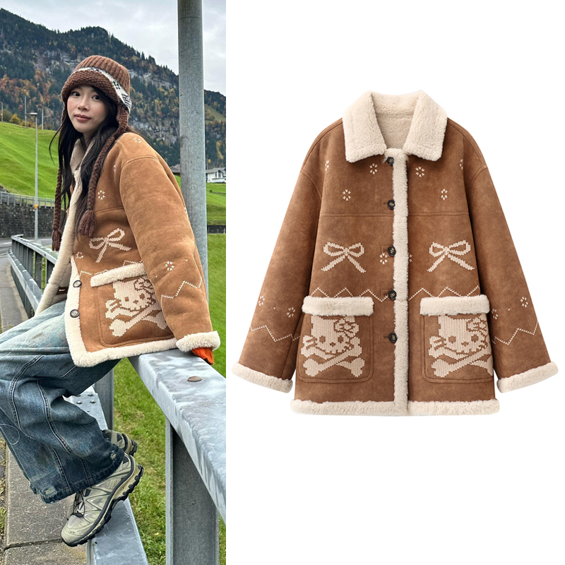 皮毛一体外套保暖羊羔毛大衣女