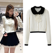 baby同款 毛衣女 小香风钩花领结撞色娃娃领开衫 针织衫 2026春新款