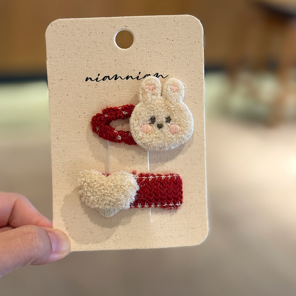 儿童新年红可爱毛绒小兔发夹小女孩卡通侧边夹秋冬甜美刘海夹发饰,童装/婴儿装/亲子装,发饰,淘宝优惠券,粉丝福利购,淘宝优惠卷