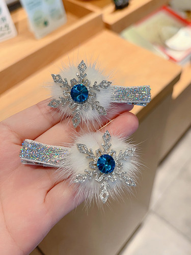 女童侧边刘海碎发水钻貂毛发饰